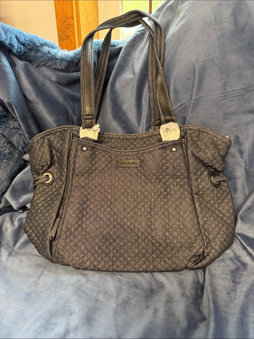 Vera Bradley Quilted black denim Tote with Double Straps